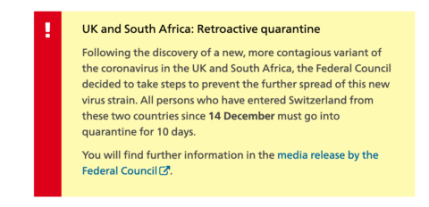 UK quarantine Switzerland